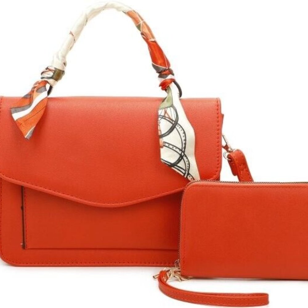 Orange Scarf  Satchel for Women Top Handle With Wallet Two Piece Set - Picture 2 of 2